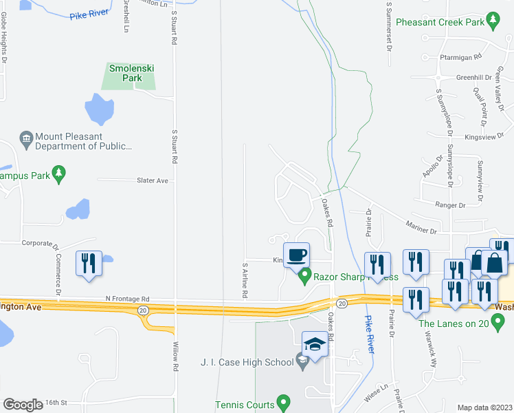 map of restaurants, bars, coffee shops, grocery stores, and more near 821 South Airline Road in Mount Pleasant