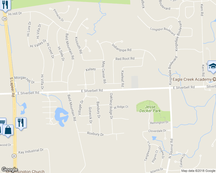 map of restaurants, bars, coffee shops, grocery stores, and more near 3986 May Center Road in Orion charter Township