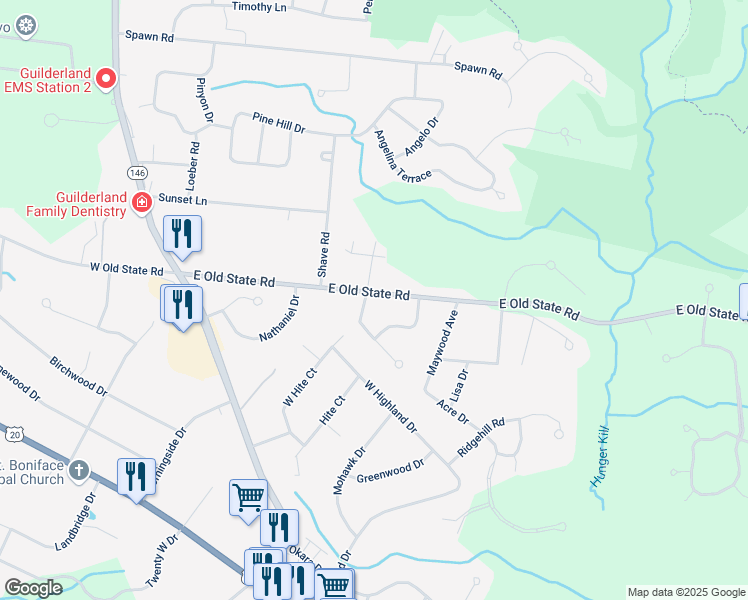 map of restaurants, bars, coffee shops, grocery stores, and more near 3089 East Old State Road in Schenectady