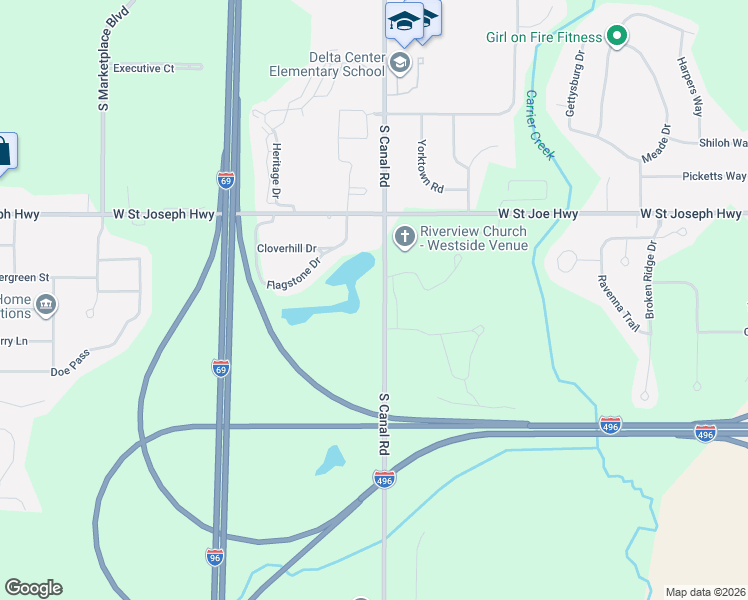 map of restaurants, bars, coffee shops, grocery stores, and more near 834 South Canal Road in Lansing