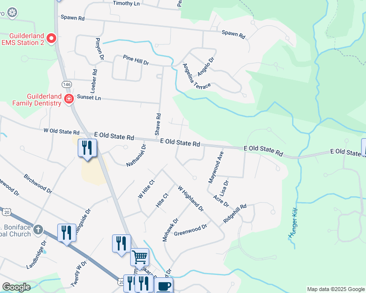 map of restaurants, bars, coffee shops, grocery stores, and more near 3089 East Old State Road in Schenectady