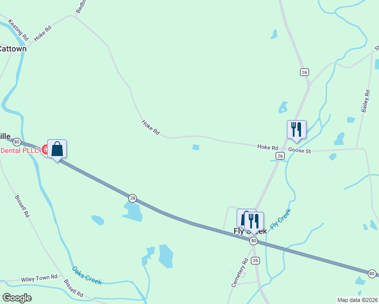 map of restaurants, bars, coffee shops, grocery stores, and more near 335 Hoke Road in Fly Creek