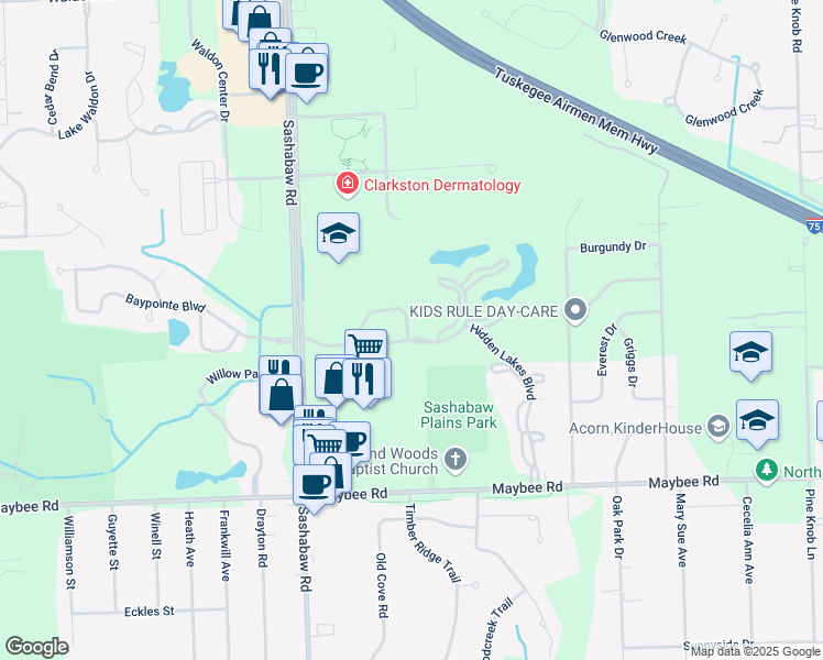 map of restaurants, bars, coffee shops, grocery stores, and more near 5858 Deepwood Court in Clarkston
