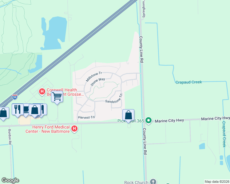 map of restaurants, bars, coffee shops, grocery stores, and more near 37781 Sandstone Trail in Macomb