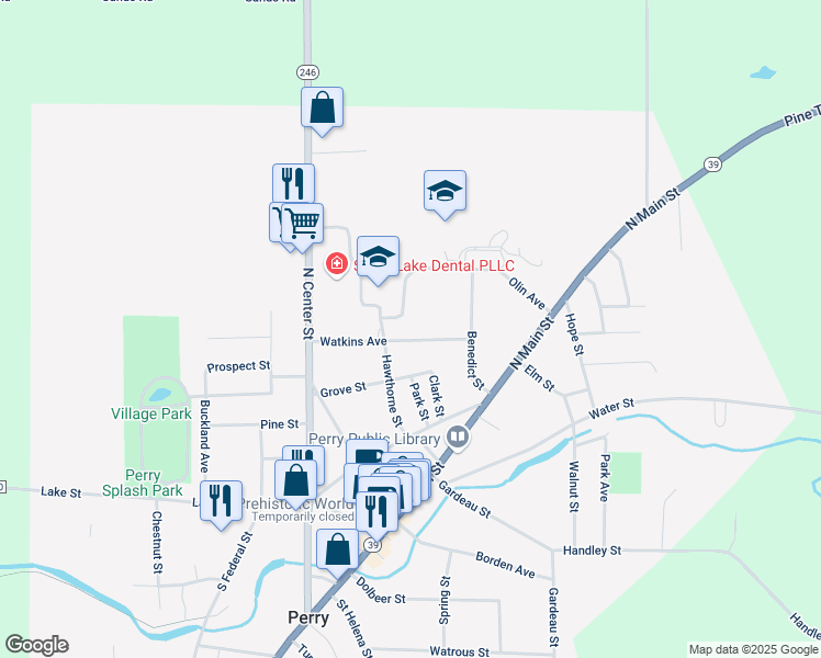 map of restaurants, bars, coffee shops, grocery stores, and more near 45 Watkins Avenue in Perry
