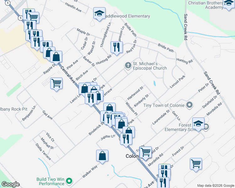 map of restaurants, bars, coffee shops, grocery stores, and more near 27 Fuller Terrace in Colonie