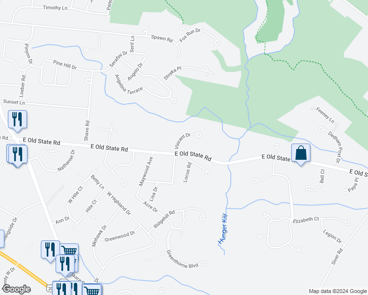 map of restaurants, bars, coffee shops, grocery stores, and more near 406 Vincent Drive in Schenectady