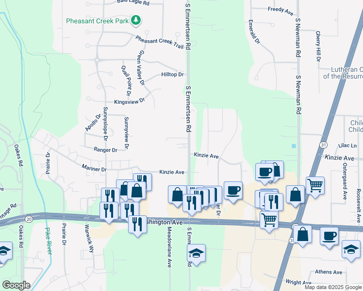 map of restaurants, bars, coffee shops, grocery stores, and more near 6221 Haven Avenue in Mount Pleasant