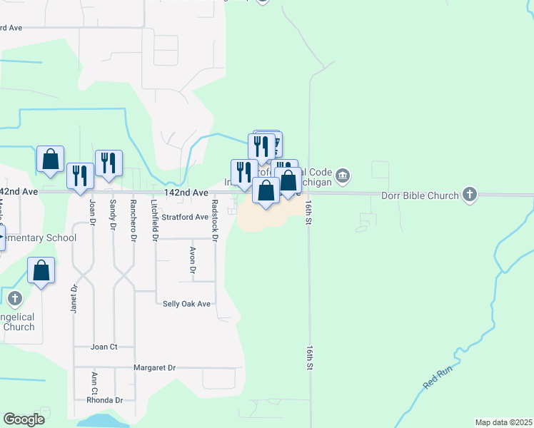 map of restaurants, bars, coffee shops, grocery stores, and more near 1620 142nd Avenue in Dorr
