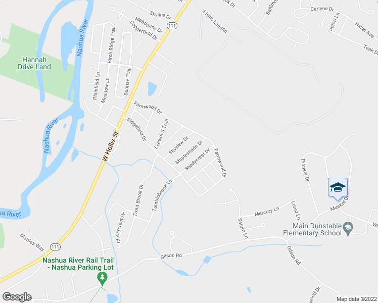 map of restaurants, bars, coffee shops, grocery stores, and more near 12 Mapleshade Drive in Nashua