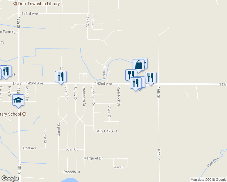 map of restaurants, bars, coffee shops, grocery stores, and more near 1665 Stratford Avenue in Dorr