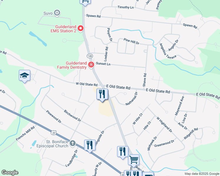 map of restaurants, bars, coffee shops, grocery stores, and more near 3014 East Old State Road in Schenectady