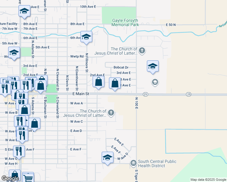 map of restaurants, bars, coffee shops, grocery stores, and more near 876 East Main Street in Jerome