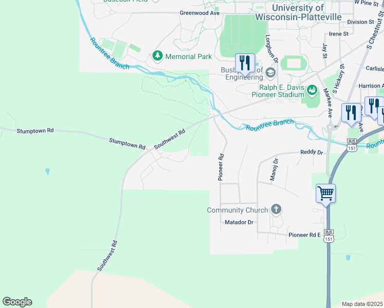 map of restaurants, bars, coffee shops, grocery stores, and more near 995 Fox Ridge Road in Platteville