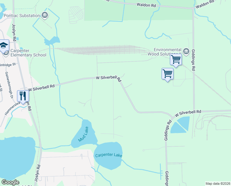 map of restaurants, bars, coffee shops, grocery stores, and more near 3887 Silver Valley Drive in Lake Orion