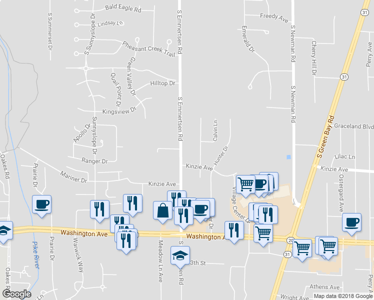 map of restaurants, bars, coffee shops, grocery stores, and more near 717 South Emmertsen Road in Mount Pleasant
