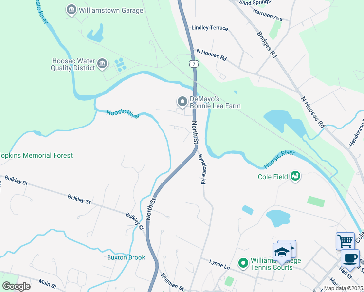map of restaurants, bars, coffee shops, grocery stores, and more near 203 South Hemlock Lane in Williamstown