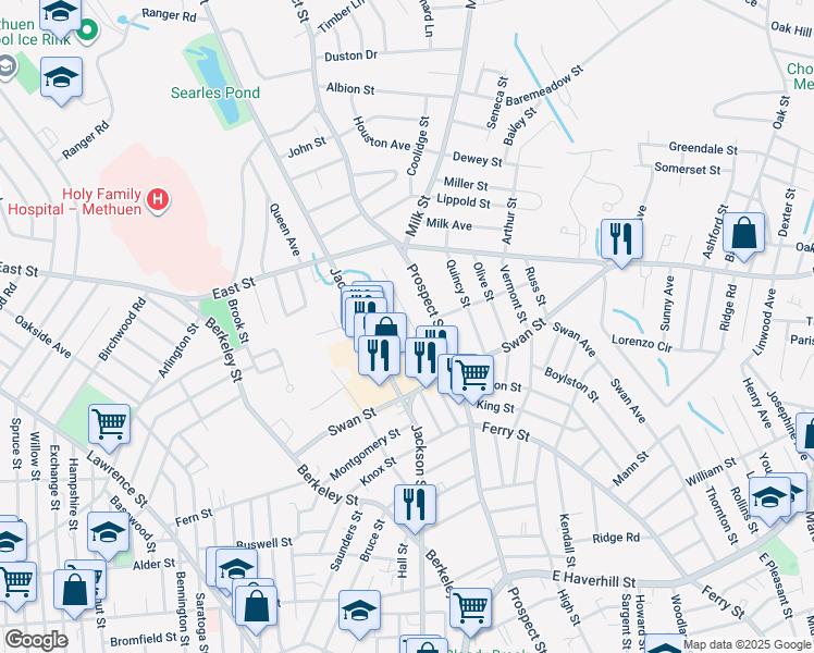 map of restaurants, bars, coffee shops, grocery stores, and more near 34 Adelaide Ave in Methuen