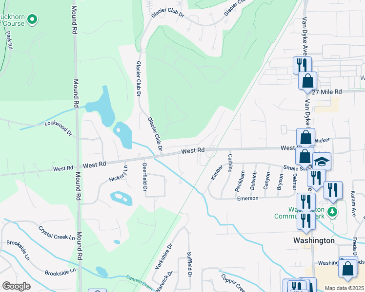 map of restaurants, bars, coffee shops, grocery stores, and more near 6865 Boulder Pointe Drive in Washington