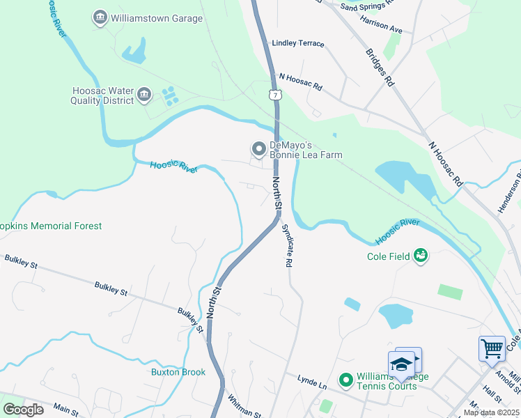 map of restaurants, bars, coffee shops, grocery stores, and more near 203 South Hemlock Lane in Williamstown