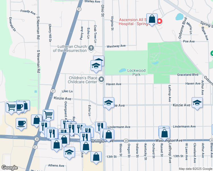 map of restaurants, bars, coffee shops, grocery stores, and more near 707 Ohio Street in Racine