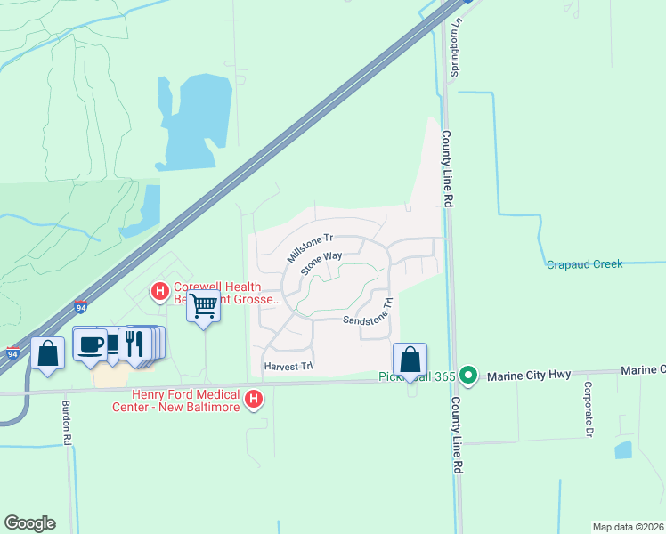 map of restaurants, bars, coffee shops, grocery stores, and more near 37511 26 Mile Road in New Haven