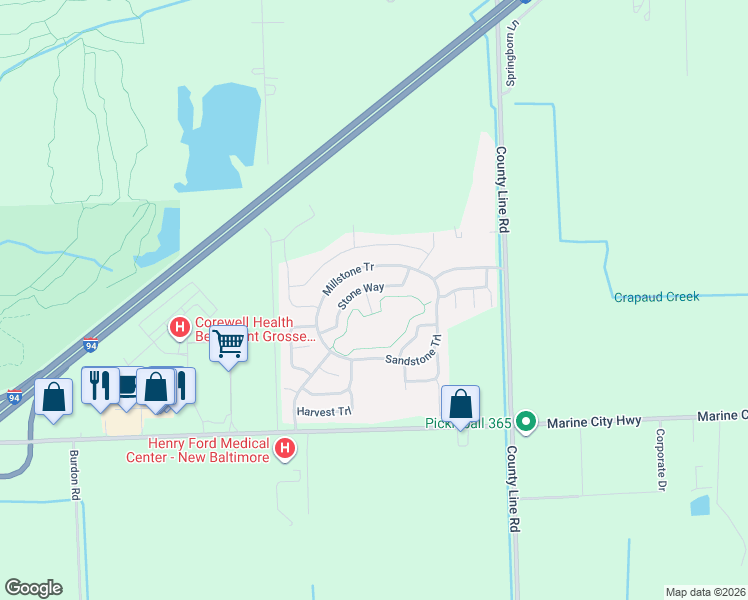 map of restaurants, bars, coffee shops, grocery stores, and more near 37511 26 Mile Road in New Haven