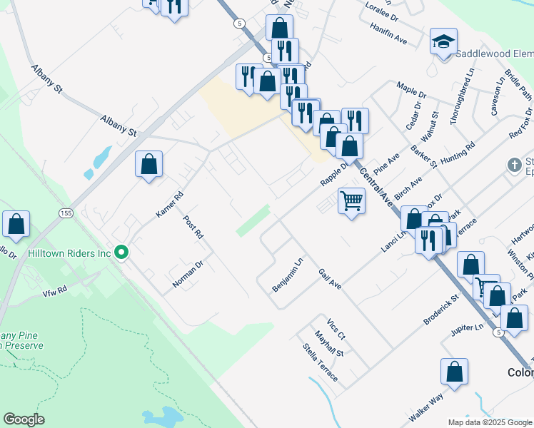 map of restaurants, bars, coffee shops, grocery stores, and more near 1 Gail Avenue in Albany