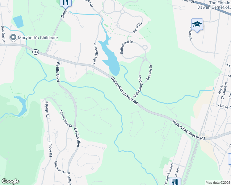 map of restaurants, bars, coffee shops, grocery stores, and more near 296 Watervliet Shaker Road in Watervliet