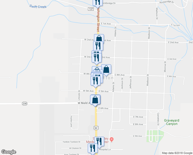 map of restaurants, bars, coffee shops, grocery stores, and more near 422 South Washington Street in Afton