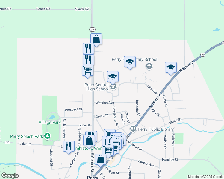 map of restaurants, bars, coffee shops, grocery stores, and more near 33 Watkins Avenue in Perry