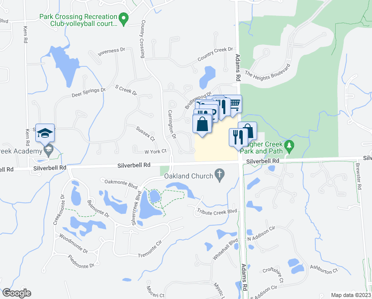 map of restaurants, bars, coffee shops, grocery stores, and more near 4961 Carrington Drive in Rochester Hills