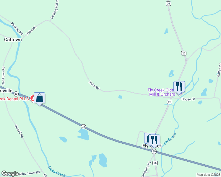 map of restaurants, bars, coffee shops, grocery stores, and more near 303 Hoke Road in Fly Creek