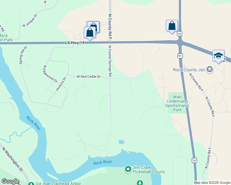 map of restaurants, bars, coffee shops, grocery stores, and more near 3434 North Crystal Springs Road in Janesville