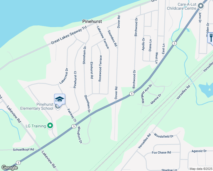 map of restaurants, bars, coffee shops, grocery stores, and more near 5948 Lakeview Terrace in Lake View