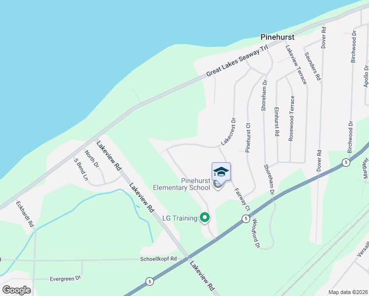 map of restaurants, bars, coffee shops, grocery stores, and more near 5969 Lakecrest Drive in Lake View