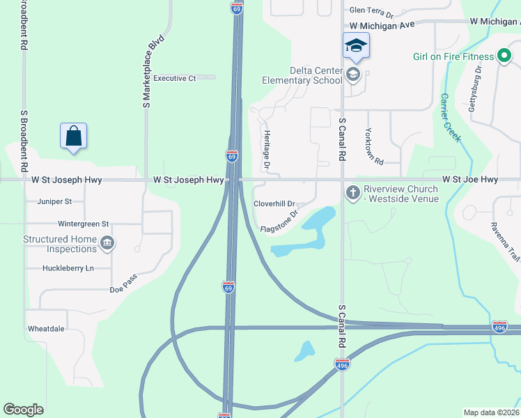map of restaurants, bars, coffee shops, grocery stores, and more near 827 Flagstone Drive in Lansing