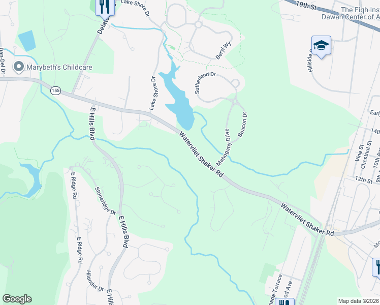 map of restaurants, bars, coffee shops, grocery stores, and more near 296 Watervliet Shaker Road in Watervliet
