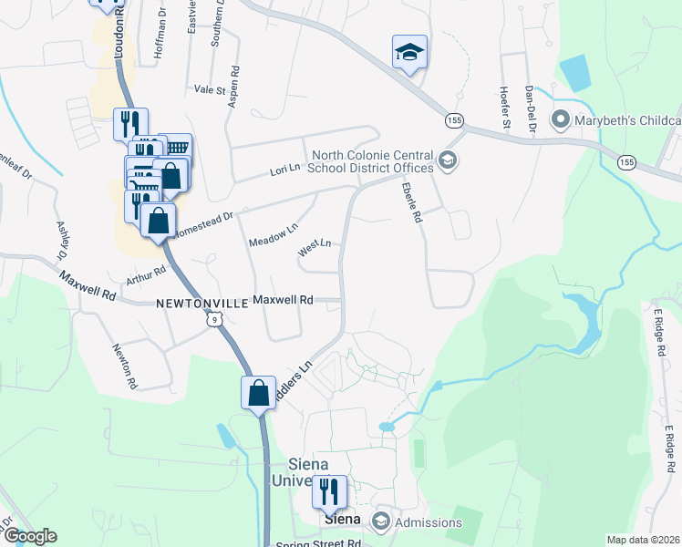 map of restaurants, bars, coffee shops, grocery stores, and more near Fiddlers Lane in Latham