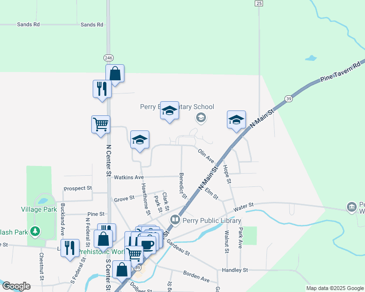 map of restaurants, bars, coffee shops, grocery stores, and more near 50 Olin Avenue in Perry