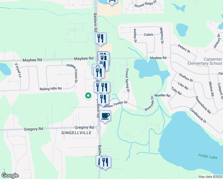 map of restaurants, bars, coffee shops, grocery stores, and more near 3706 East Madison Avenue in Orion charter Township