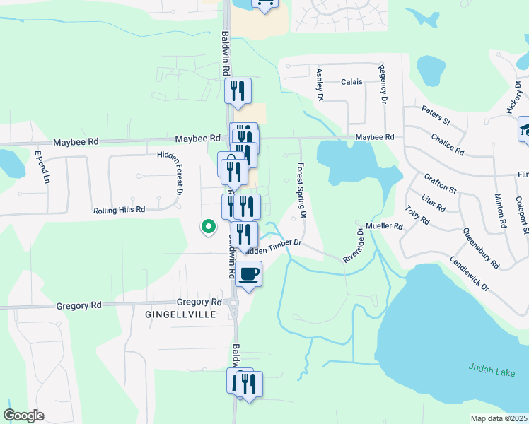 map of restaurants, bars, coffee shops, grocery stores, and more near 3706 East Madison Avenue in Orion charter Township