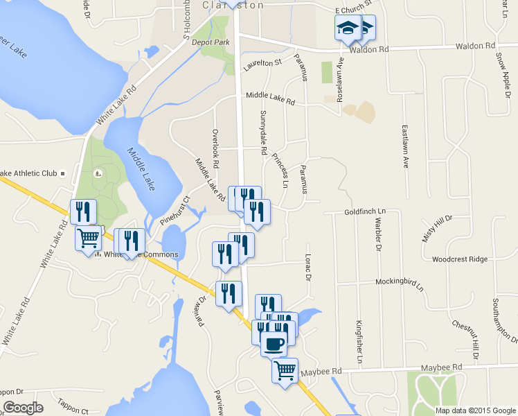 map of restaurants, bars, coffee shops, grocery stores, and more near 5800 Paramus in Clarkston