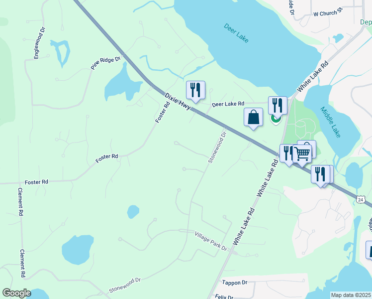 map of restaurants, bars, coffee shops, grocery stores, and more near 6952 Stonewood Place Drive in Clarkston
