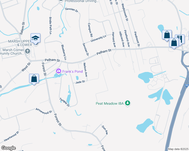 map of restaurants, bars, coffee shops, grocery stores, and more near 25 Jade Street in Methuen
