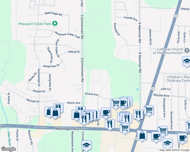 map of restaurants, bars, coffee shops, grocery stores, and more near 617 Fox Run Lane in Mount Pleasant
