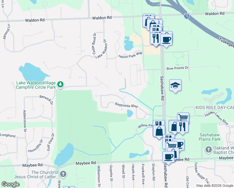 map of restaurants, bars, coffee shops, grocery stores, and more near 5957 Forest Grove Court in Clarkston