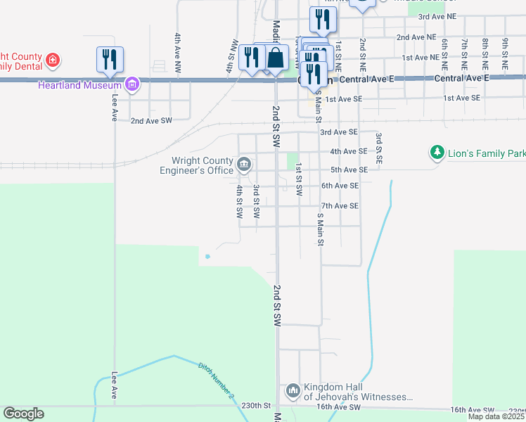 map of restaurants, bars, coffee shops, grocery stores, and more near 301-399 7th Avenue Southwest in Clarion
