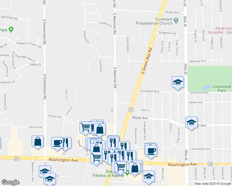 map of restaurants, bars, coffee shops, grocery stores, and more near 607 South Newman Road in Mount Pleasant