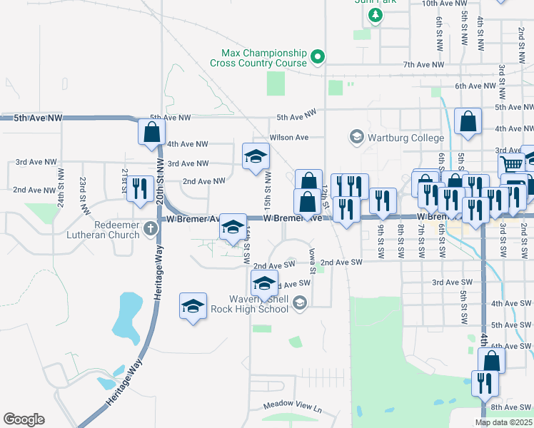 map of restaurants, bars, coffee shops, grocery stores, and more near 221 15th Street Northwest in Waverly